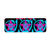 Super Star Hot Pink Teal Swirls Stars Pattern Custom Return Address Labels