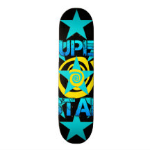 Super Star Teal Yellow Swirls Stars Pattern Skateboards