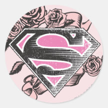 Supergirl Logo with Roses Round Stickers