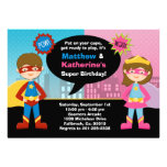 Superhero and Super Girl Birthday Party Invitation