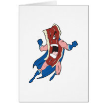 superhero bacon cartoon character greeting card