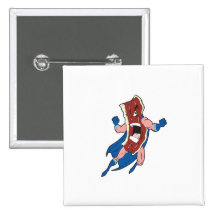 superhero bacon cartoon character pinback button
