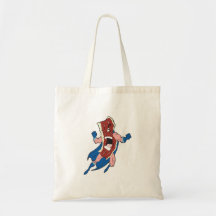superhero bacon cartoon character tote bags