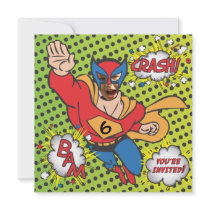 Superhero comic book birthday party photo card