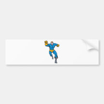 superhero male running punching cartoon bumper sticker