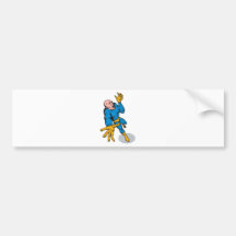 superhero male running punching cartoon bumper sticker