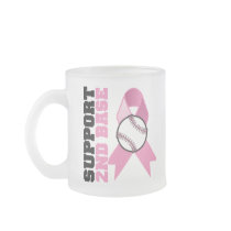 Support 2nd Base Breast Cancer Awareness Ribbon Mugs