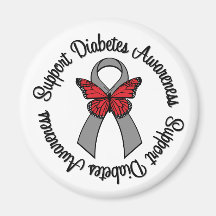 Support Diabetes Awareness Butterfly Ribbon Fridge Magnets