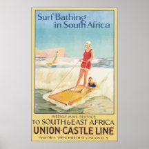 Surf Bathing In South Africa , Vintage Poster