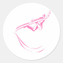 Surf des neiges rose autocollant rond