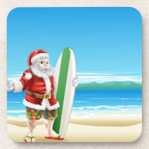 Surf Santa on the beach Coasters