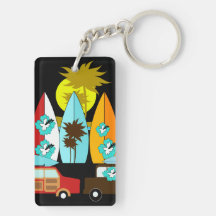 Surfboards Beach Bum Surfing Hippie Vans Acrylic Keychain