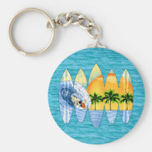 Surfer And Surfboards Key Chain