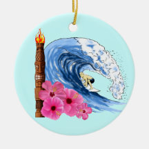 Surfer And Tiki Statue Ornament