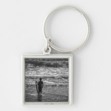 Surfer Boy Silhouette ( black and white) Keychain