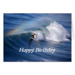 Surfer de joyeux anniversaire avec l'arc-en-ciel carte de vœux