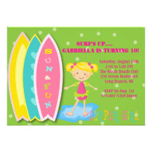 Surfer Girl Beach Party Birthday Invitation