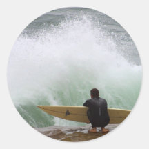 Surfer Surfing Round Stickers