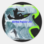 Surfing Equals LIfe Round Stickers