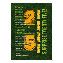 SURPRISE 25th Birthday Modern Green Yellow W543 Personalized Invitation