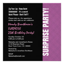 SURPRISE 25th Birthday Modern Lilac Pink W595 Personalized Invite