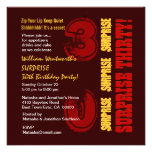 SURPRISE 30th Modern Birthday Red Gold Brown Custom Invitation