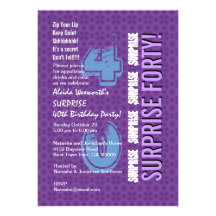 SURPRISE 40th Birthday Modern Purple and Blue G699 Announcement