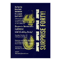 SURPRISE 40th Modern Birthday Khaki Midnight W028C Personalized Announcement