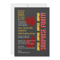 SURPRISE 40th Modern Birthday Red Gold Grey