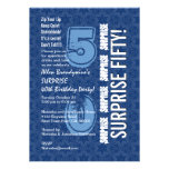 SURPRISE 50th Birthday Modern Blue and White F646 Personalized Invitation