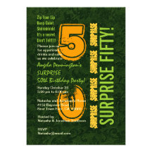 SURPRISE 50th Birthday Modern Green Yellow W552 Custom Invitations