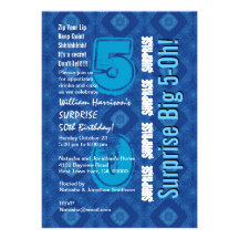 SURPRISE 50th Modern Birthday Blue and White V34 Invite