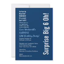 SURPRISE 60th Birthday Party Modern Blue and White Personalized Invites