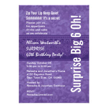 SURPRISE 60th Birthday Party Purple and White Invitation