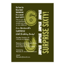 SURPRISE 60th Modern Birthday Khaki and Olive W029 Announcements