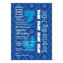 SURPRISE 70th Modern Birthday Blue and White V34 Announcement