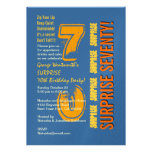 SURPRISE 70th Modern Birthday Blue Gold Yellow Custom Announcement