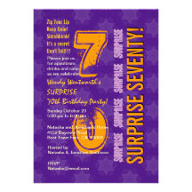 SURPRISE 70th Modern Birthday Purple and Gold G536 Custom Invitations