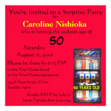 Surprise Birthday Party Red Slot machine Custom Invite