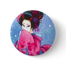 Surprise Snow 2" Button, Maiko Geisha Art