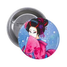 Surprise Snow 2" Button, Maiko Geisha Art