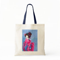 Surprise Snow Geisha Art Budget Tote Canvas Bags