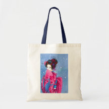 Surprise Snow Geisha Art Budget Tote Canvas Bags