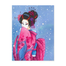 Surprise Snow Geisha Art Print Custom Postcard