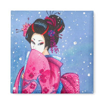 Surprise Snow Magnet Maiko Geisha Japanese Art