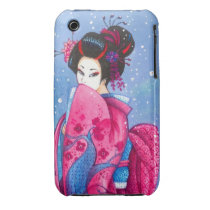 Surprise Snow, Pink Kimono Geisha Art iPhone Case Iphone 3 Case-mate Cases