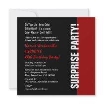 SURPRISE Year Birthday Modern Black Red White Invitations