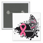 Survivor Abstract Butterfly Breast Cancer Pinback Buttons