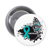 Survivor Abstract Butterfly Ovarian Cancer Pinback Buttons