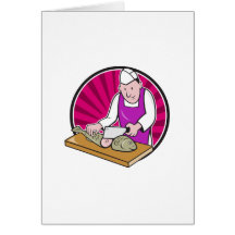 Sushi Chef Butcher Fishmonger Cartoon Greeting Cards